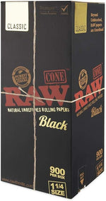 Load image into Gallery viewer, RAW Classic Black Pre-Rolled Cones - Bulk 900 Count (1 1/4 Size) | 1 Box
