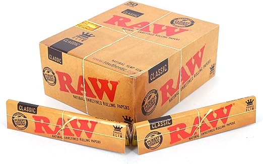 RAW Classic King Size Slim Rolling Papers - (1 Full Box) | (50 Packs)