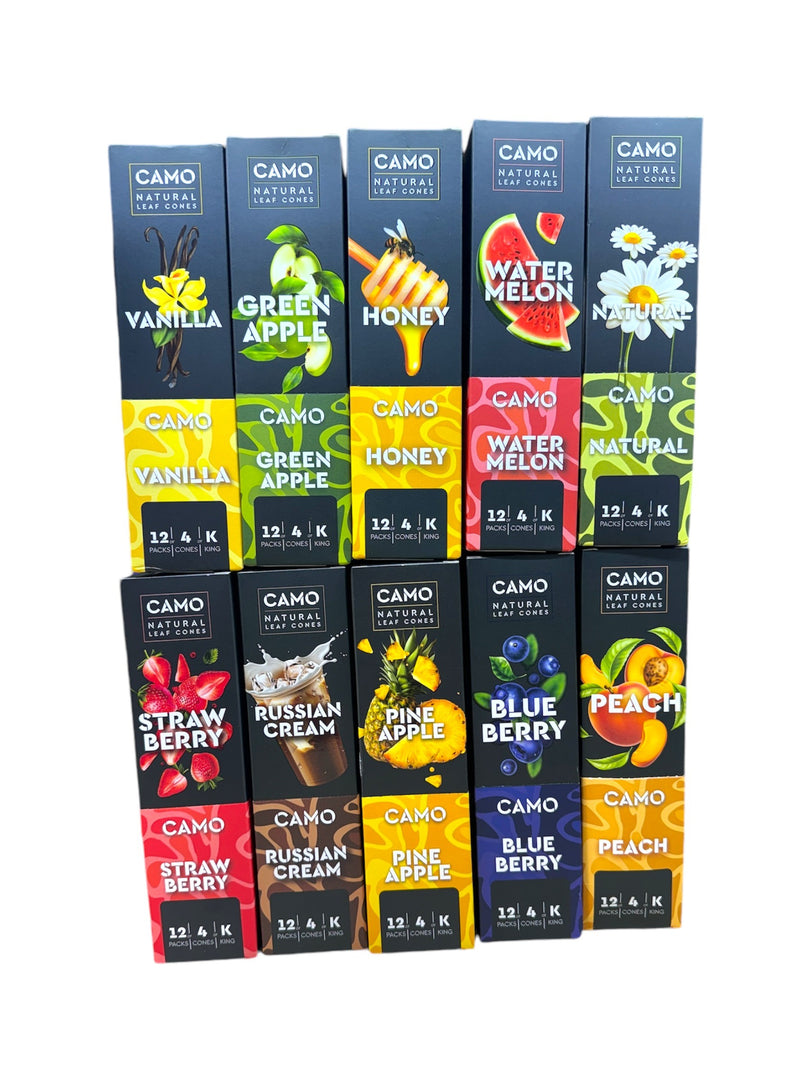 Camo Leaf Cone King | 12 Packs | 4 Cones | King | 1 Box