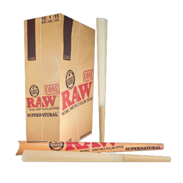 RAW Classic Super Natural Cones (15 Packs | 1ct) | 1 Box